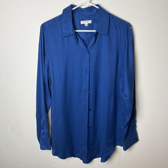 Equipment Femme Shirt Womens Large Blue 100% Silk Button Down Long Sleeve Solid - Picture 1 of 7